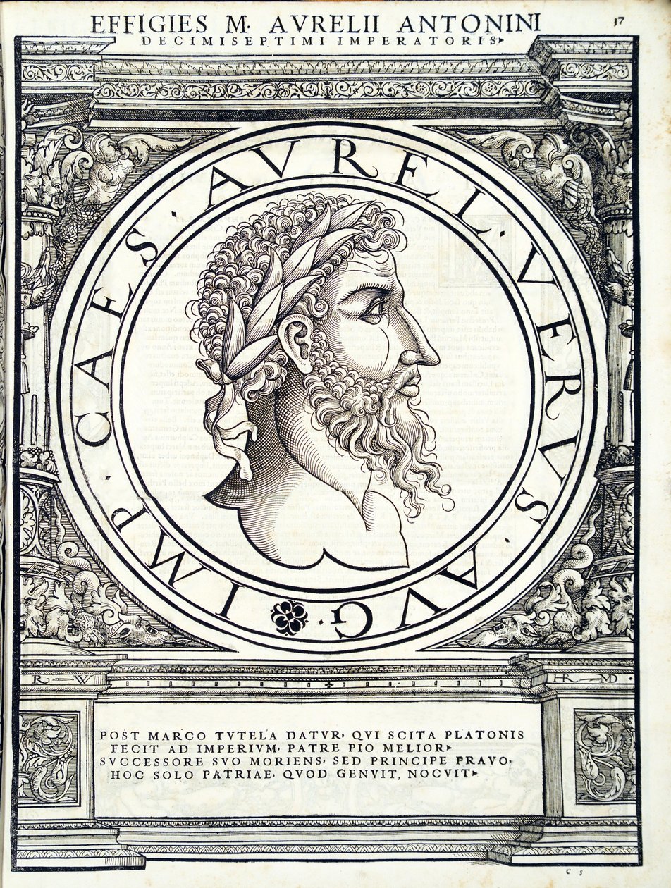 Lucius Verus, kuvitus koko idän ja lännen Rooman keisareilta, kuvia vanhimmista kolikoista, Rudolph Wyssenbachin puupiirros, Andreas Gesnerin painaja, Zürich, tekijältä Hans Rudolf Manuel Deutsch