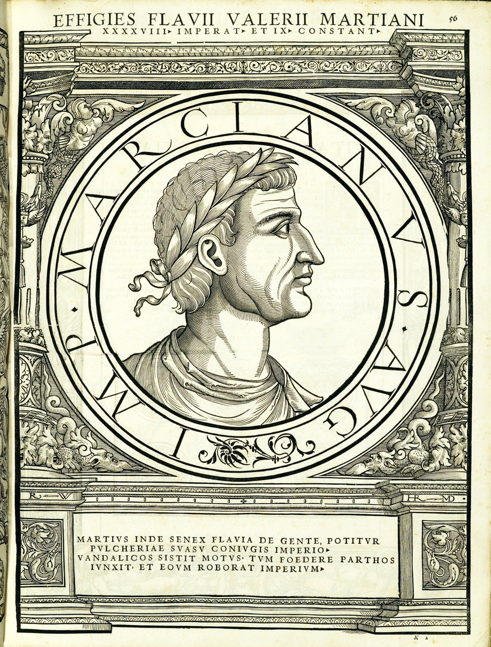 Martianus, kuvitus teoksesta "Kaiken idän ja lännen Rooman keisarit", Rudolph Wyssenbachin puupiirros, Andreas Gesner, Zürich, 1 tekijältä Hans Rudolf Manuel Deutsch