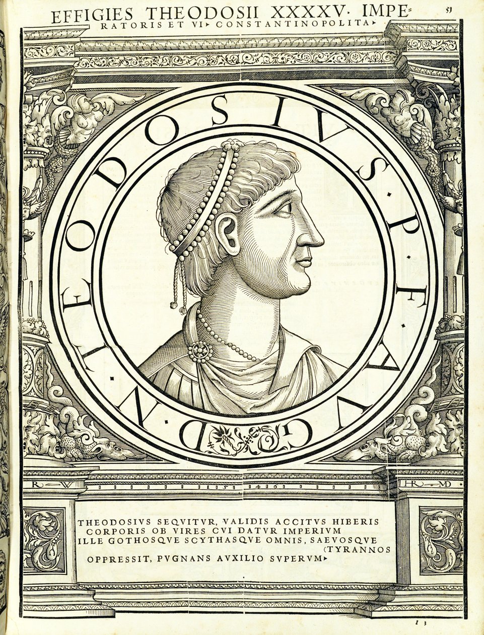 Theodosius I, kuvitus teoksesta "Kaiken idän ja lännen Rooman keisarit" tekijältä Hans Rudolf Manuel Deutsch