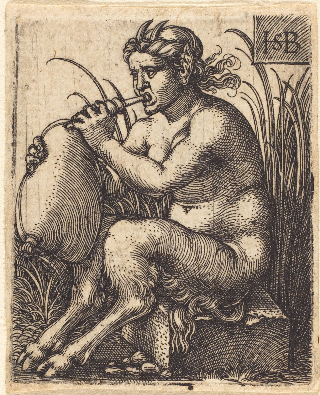 Satyr Woman soittaa säkkipilliä, n. 1525-50 tekijältä Hans Sebald Beham