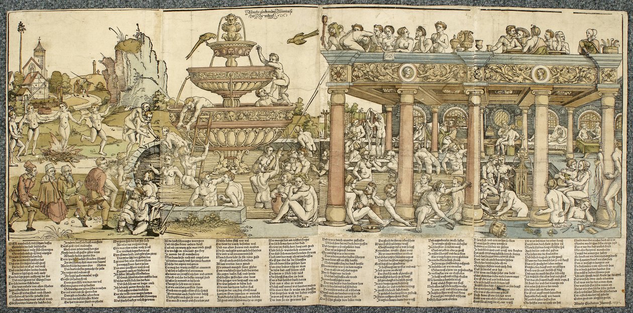 Nuoruuden lähde, 1531 (puupiirros, painettu neljästä lohkosta) tekijältä Hans Sebald Beham