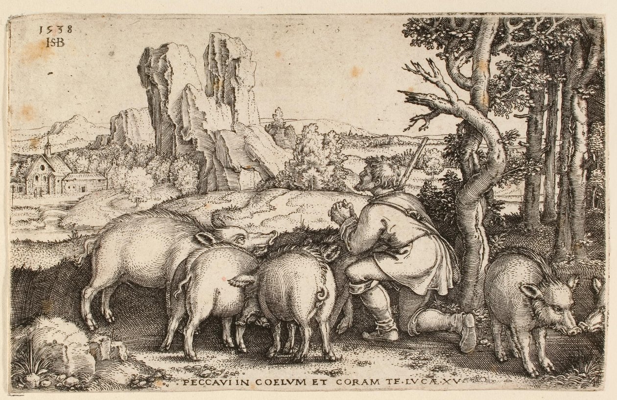Tuhlaajapoika sian kanssa, 1538 tekijältä Hans Sebald Beham