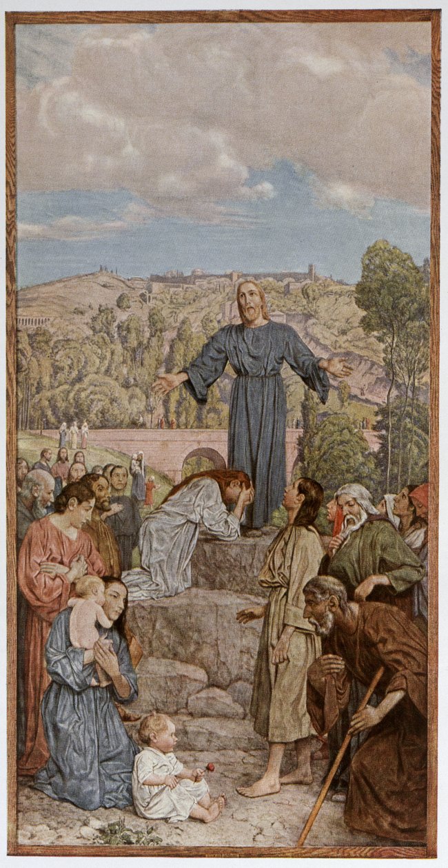 Kristus saarnaa, kuvitus "Festkalenderista" julkaistu Leipzigissä n. 1910 tekijältä Hans Thoma