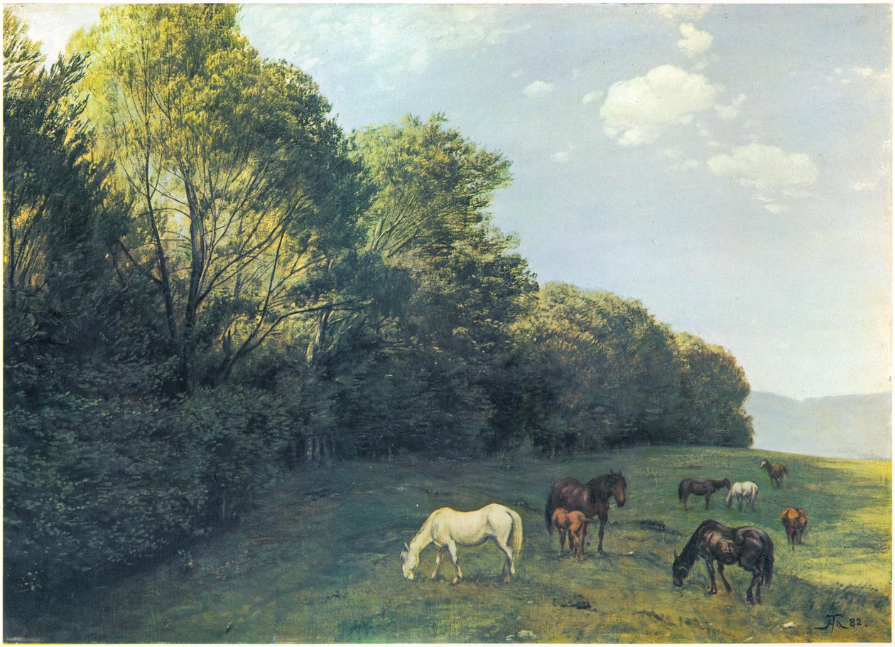 Landschaft mit weidenden Pferden tekijältä Hans Thoma