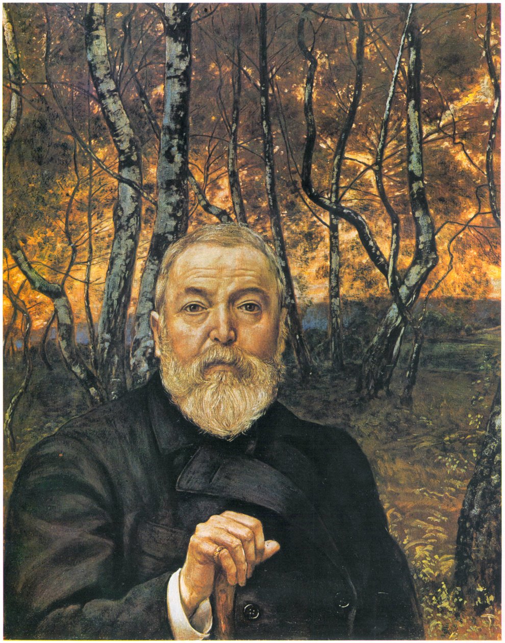 Selbstporträt vor einem Birkenholz tekijältä Hans Thoma
