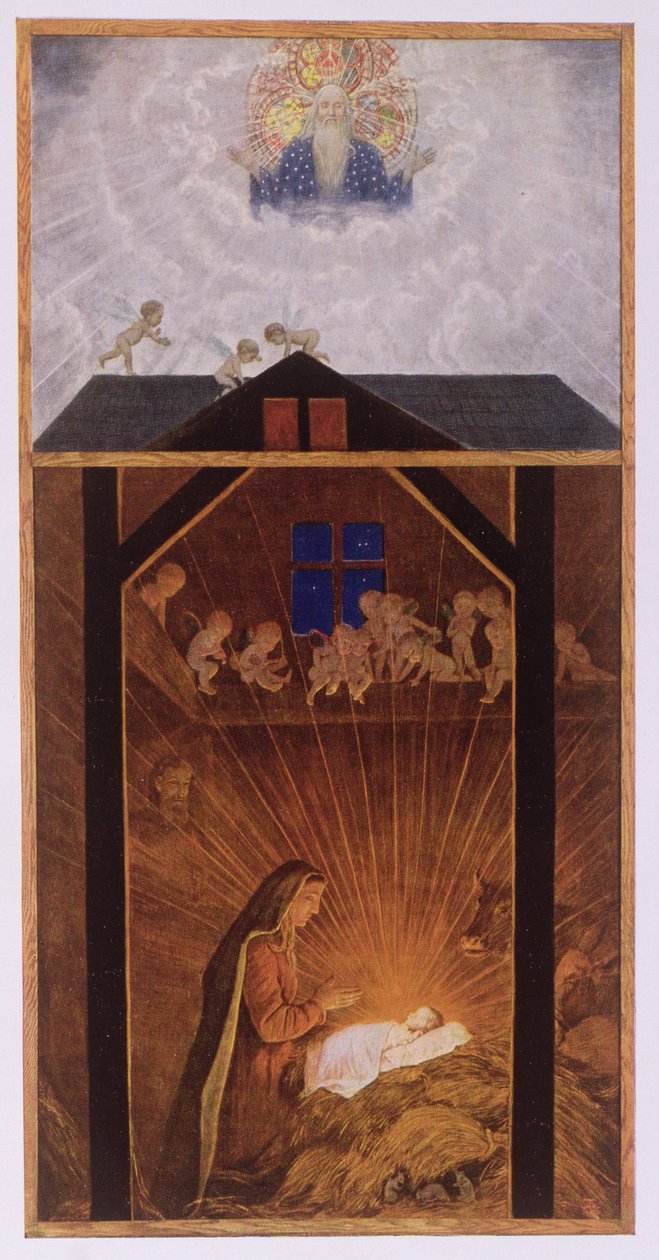 Kristuksen syntymä, kuvitus Leipzigissa julkaistusta "Festkalender"-lehdestä, n. 1910. tekijältä Hans Thoma