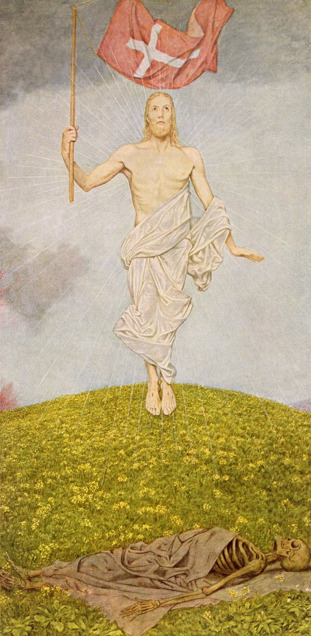 Kristuksen ylösnousemus, kuvitus "Festkalenderista", julkaistu Leipzigissä n. 1910 tekijältä Hans Thoma