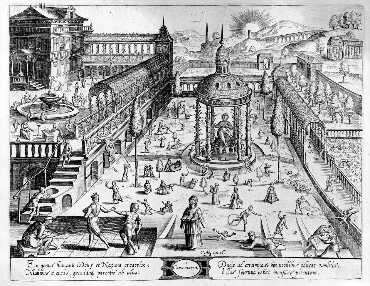 Composita, kaiverrettu Johannes Wierix (1549-c.1618), uusintapainos 1638 tekijältä Hans or Jan Vredeman de Vries