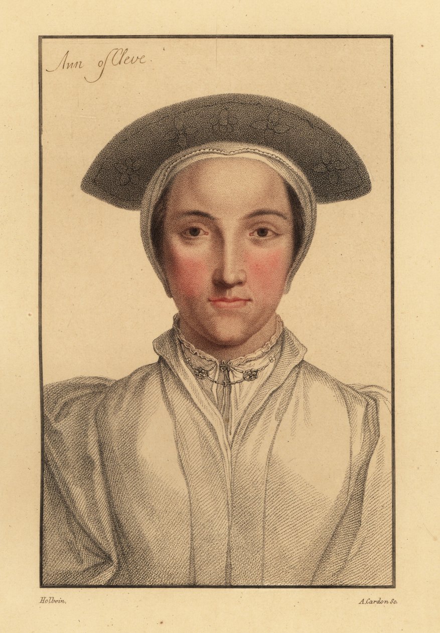 Anne of Cleves tai Amalia of Cleves., 1812 (kaiverrus) tekijältä Hans (after) Holbein the Younger