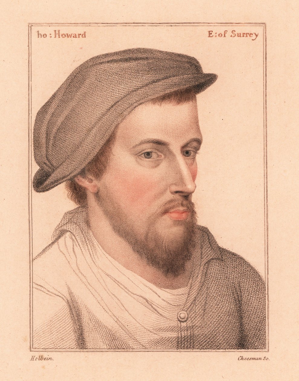 Henry Howard, Earl of Surrey, runoilija teloitettiin maanpetoksesta, 1812 (kaiverrus) tekijältä Hans (after) Holbein the Younger