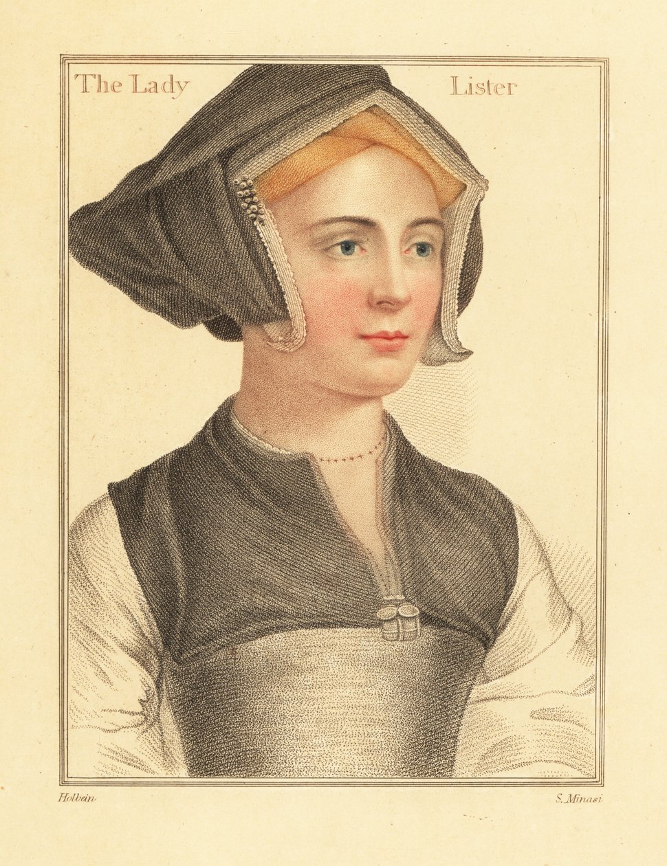 Isabel Shirley, Englannin ylituomarin Sir Richard Lysterin vaimo, 1812 (kaiverrus) tekijältä Hans (after) Holbein the Younger