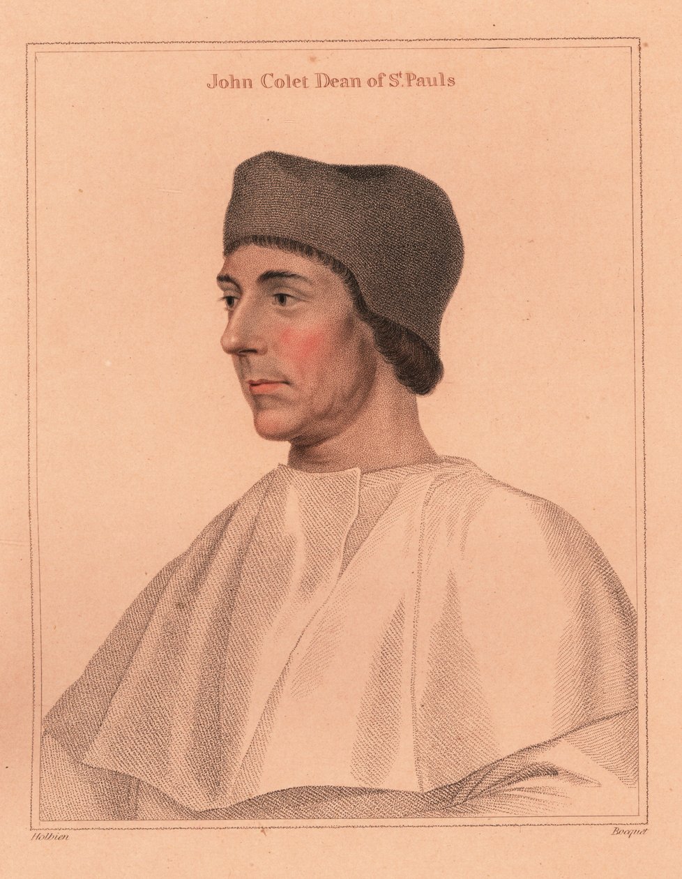 John Colet, St. Paulin katedraalin dekaani, 1812 (kaiverrus) tekijältä Hans (after) Holbein the Younger