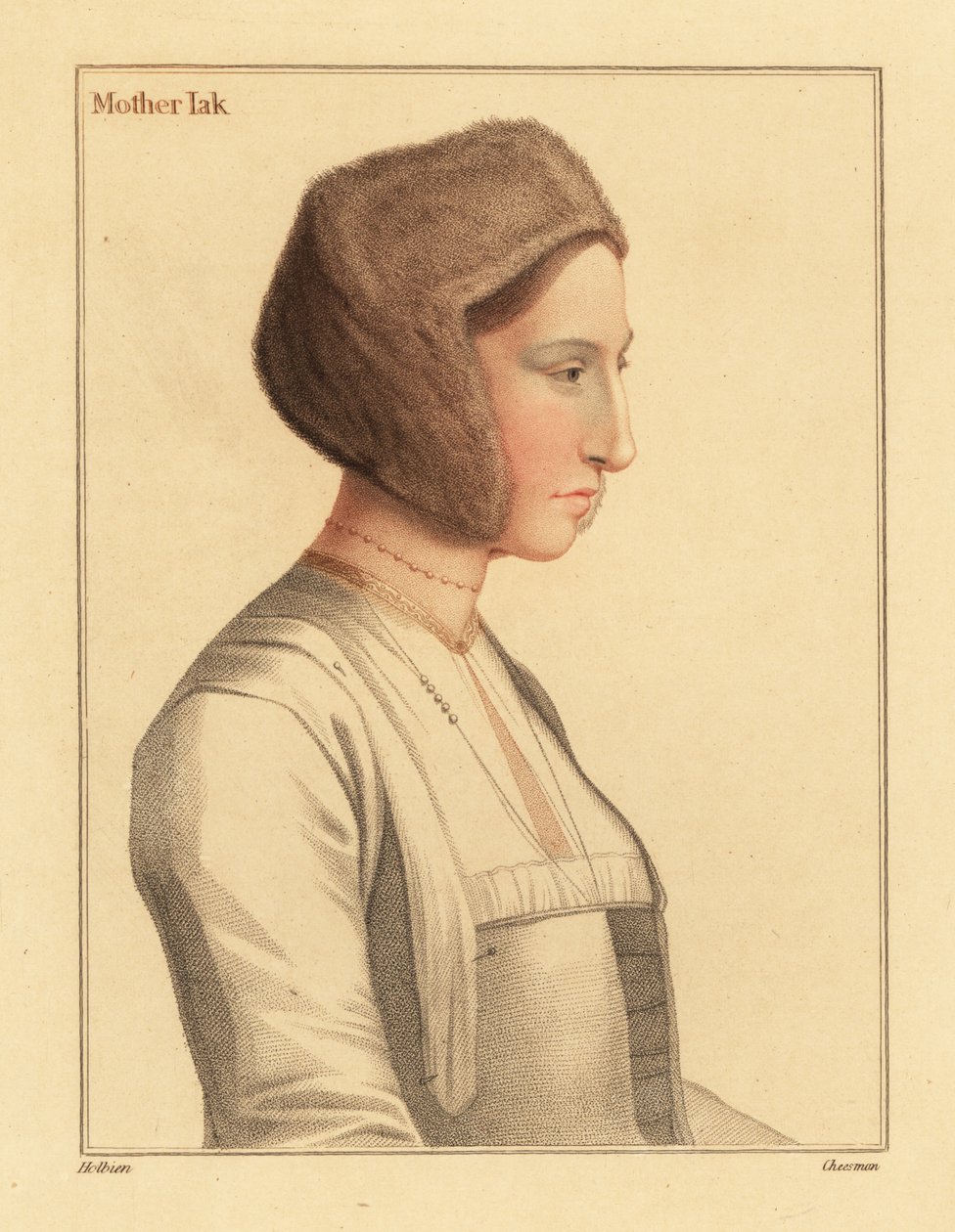Margaret Clement, Thomas Moren kasvattitytär, 1812 (kaiverrus) tekijältä Hans (after) Holbein the Younger