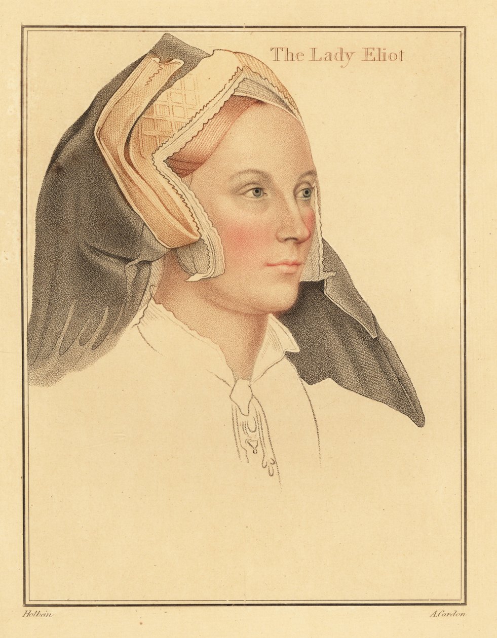 Margaret, Lady Elyot, kuollut 1569. ,1812 (kaiverrus) tekijältä Hans (after) Holbein the Younger