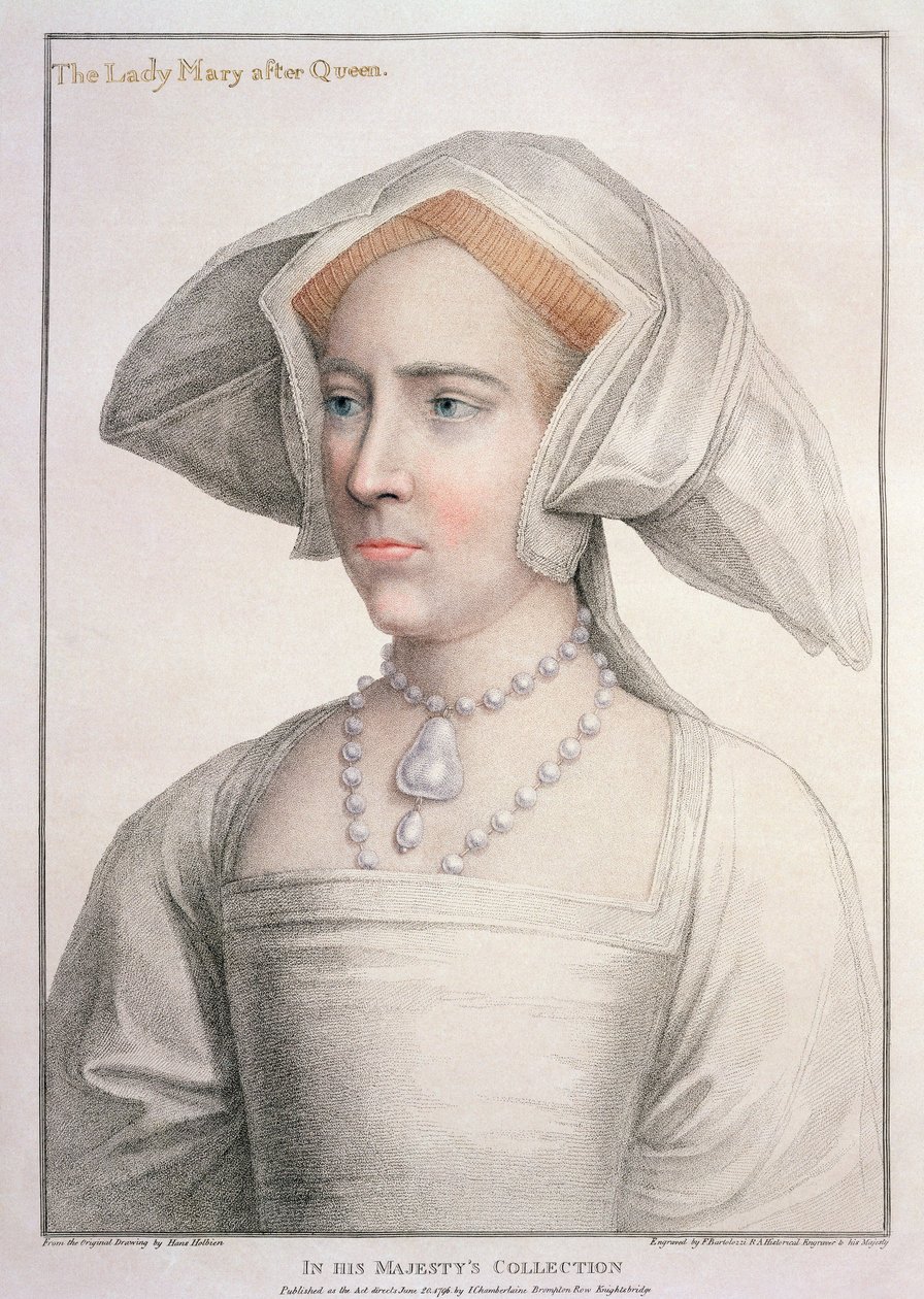 Mary Tudor (1516-58) kaiverrus Francesco Bartolozzi (1727-1815) (kaiverrus) tekijältä Hans (after) Holbein the Younger