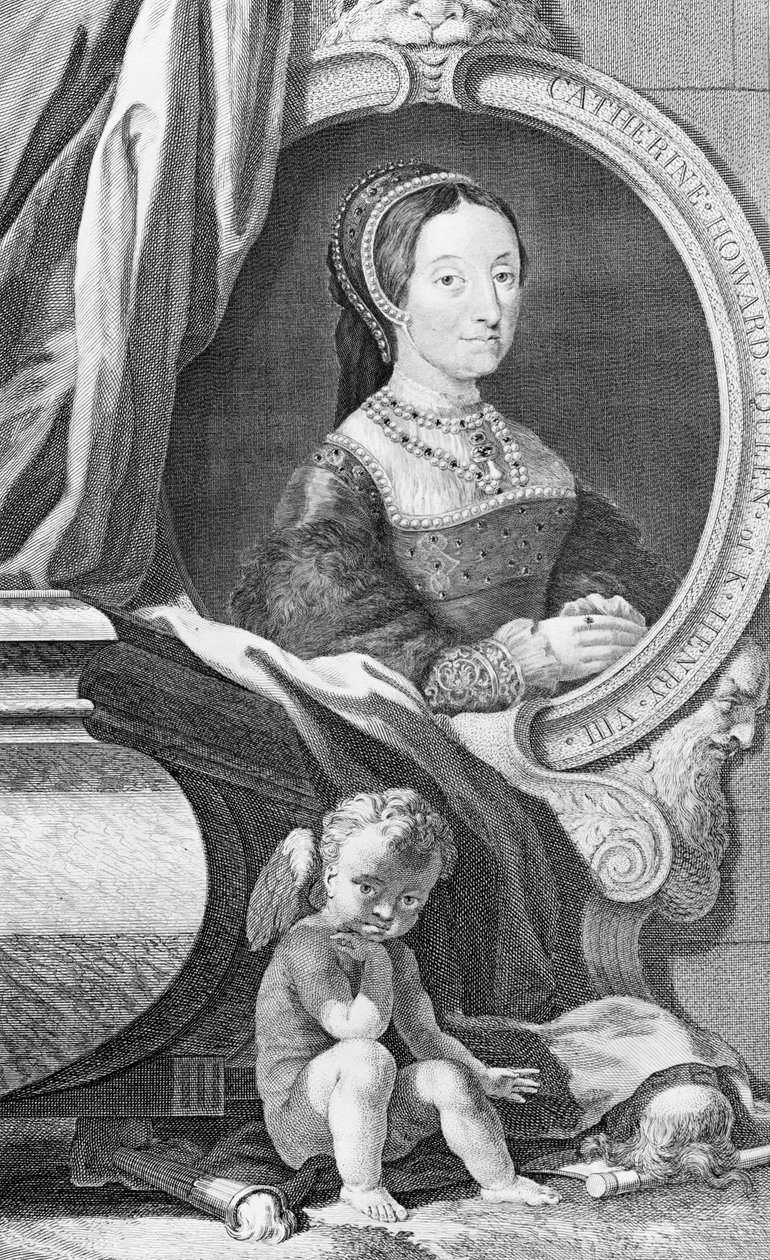 Muotokuva Catherine Howardista, kaivertaja Jacobus Houbraken (kaiverrus) (kaiverrus) tekijältä Hans (after) Holbein the Younger