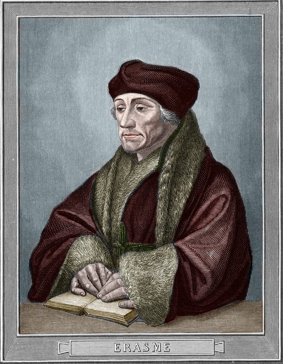 Didier Erasmen (Erasmus Rotterdamilainen) (1469 - 1536), hollantilaisen humanistin muotokuva. Kaiverrus Holbein Hans Nuoren (1497-1543) alkuperäisen jälkeen. Armengaudin kaiverrus vuodelta 1859 Euroopan - Italian gallerioissa "". Yksityinen kokoelma. tekijältä Hans (after) Holbein the Younger