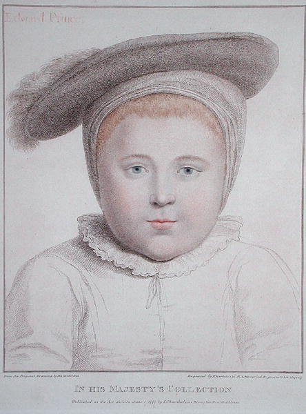 Francesco Bartolozzin (1727-1815) kaivertama Edward VI:n (1537-53) muotokuva 1796 (kaiverrus) tekijältä Hans (after) Holbein the Younger