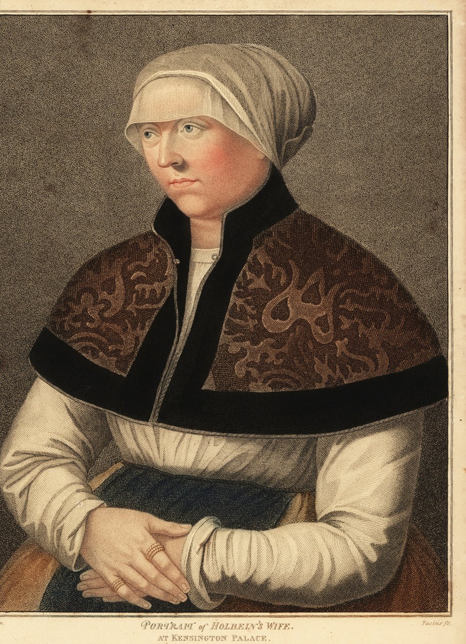 Hans Holbeinin vaimon Elsbethin muotokuva Kensingtonin palatsissa. ,1812 (kaiverrus) tekijältä Hans (after) Holbein the Younger