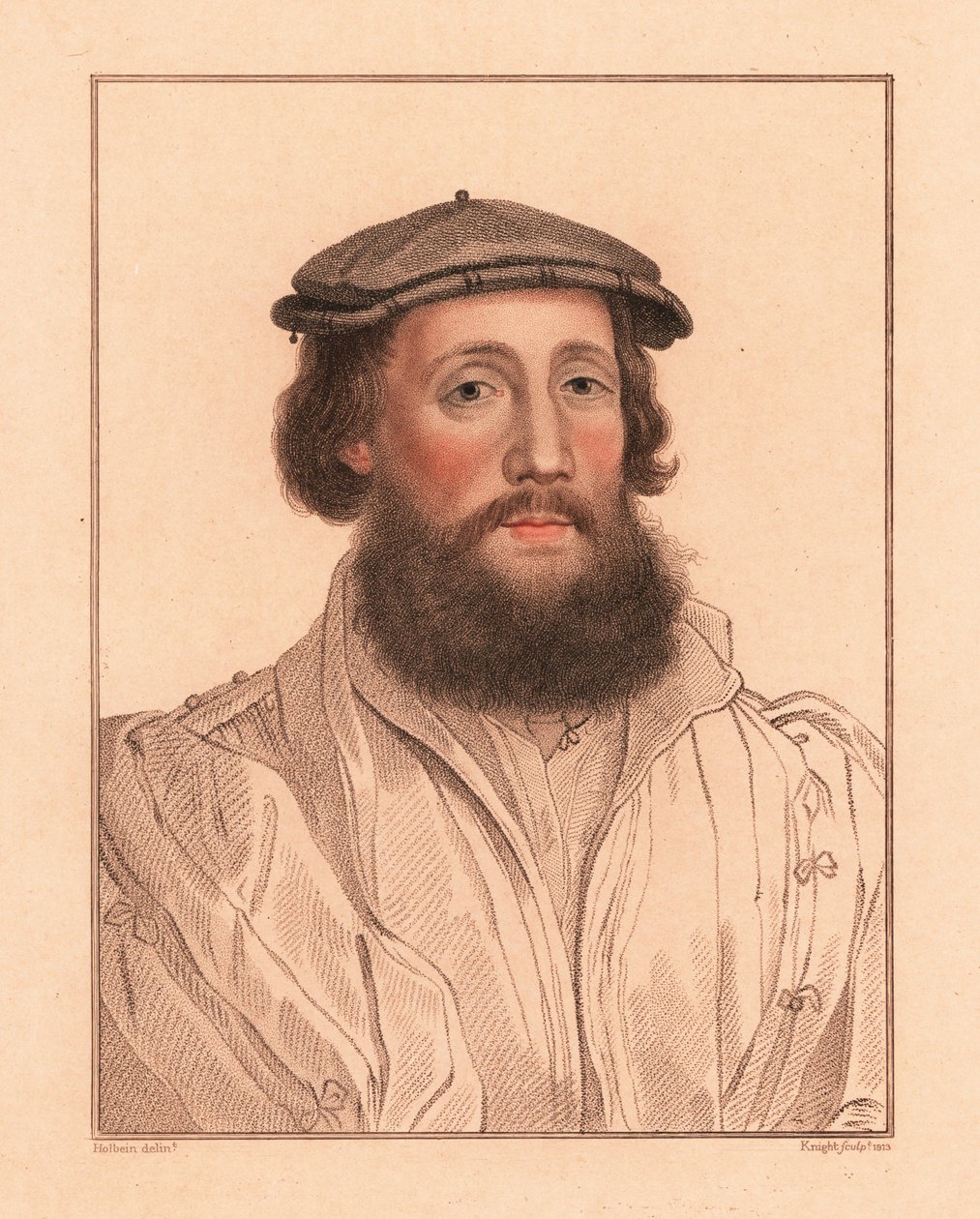 Tuntemattoman miehen muotokuva, kuningas Henrik VIII:n hovi, n. 1532.,1812 (kaiverrus) tekijältä Hans (after) Holbein the Younger