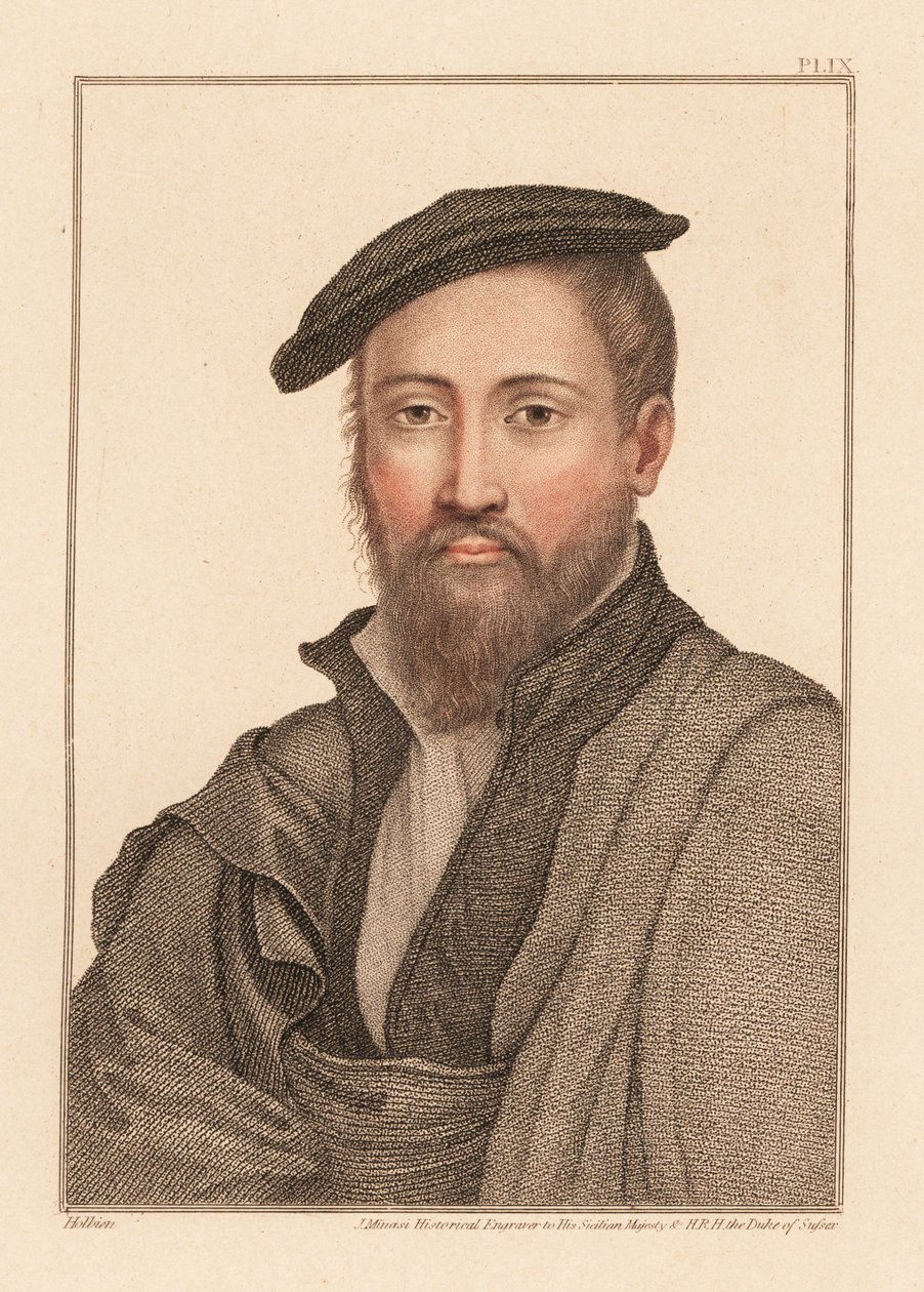 Tuntemattoman miehen muotokuva, kuningas Henrik VIII:n hovi, n. 1532.,1812 (kaiverrus) tekijältä Hans (after) Holbein the Younger