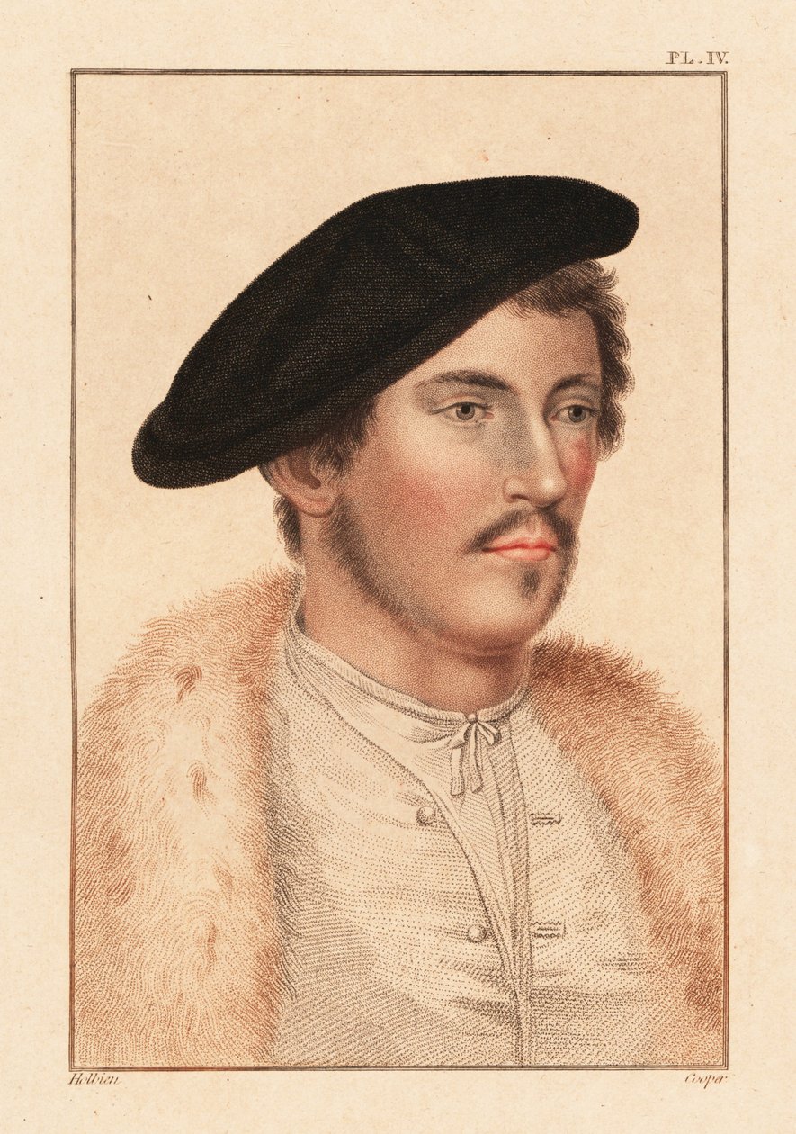 Tuntemattoman miehen muotokuva, kuningas Henrik VIII:n hovi, n. 1532.,1812 (kaiverrus) tekijältä Hans (after) Holbein the Younger
