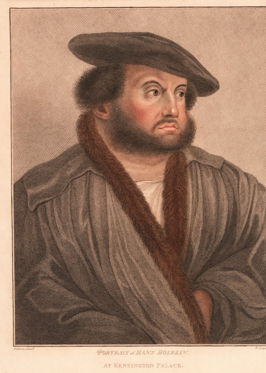 Taiteilija Hans Holbeinin omakuva Kensingtonin palatsissa. ,1812 (kaiverrus) tekijältä Hans (after) Holbein the Younger