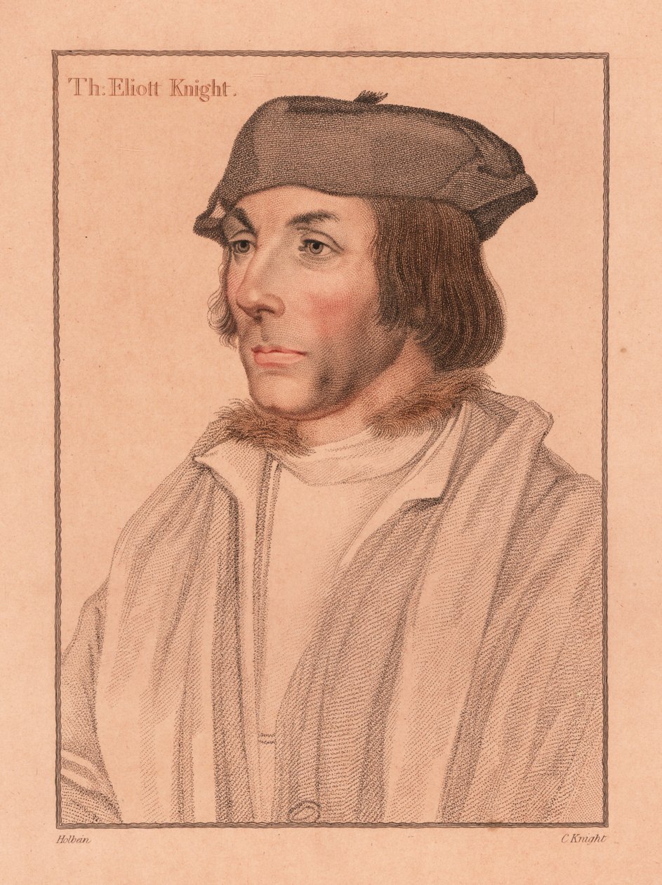 Sir Thomas Elyot, englantilainen diplomaatti ja tutkija, 1812 (kaiverrus) tekijältä Hans (after) Holbein the Younger