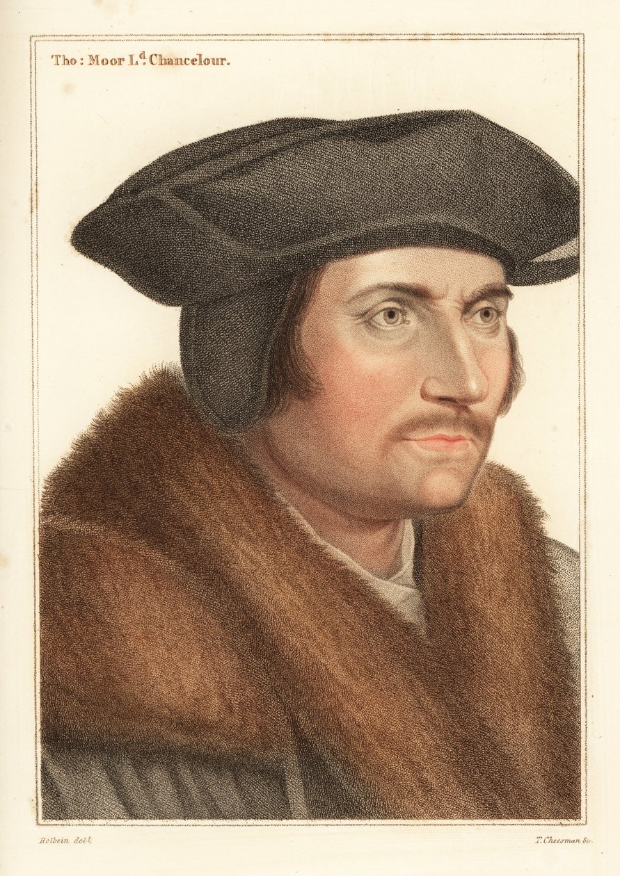 Sir Thomas More, kuningas Henry VIII:n lordikansleri, 1812 (kaiverrus) tekijältä Hans (after) Holbein the Younger