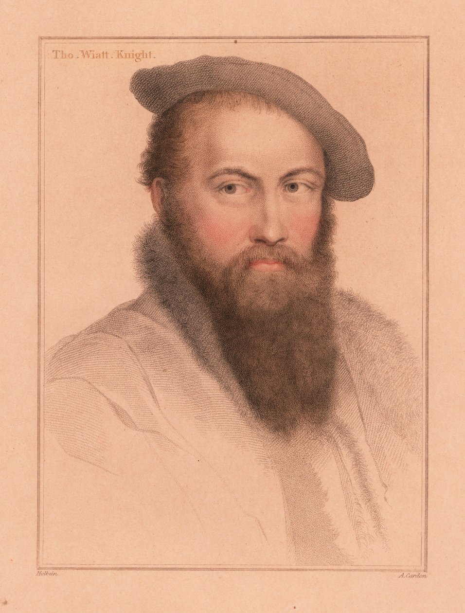 Sir Thomas Wyatt, Englannin suurlähettiläs ja runoilija, 1812 (kaiverrus) tekijältä Hans (after) Holbein the Younger