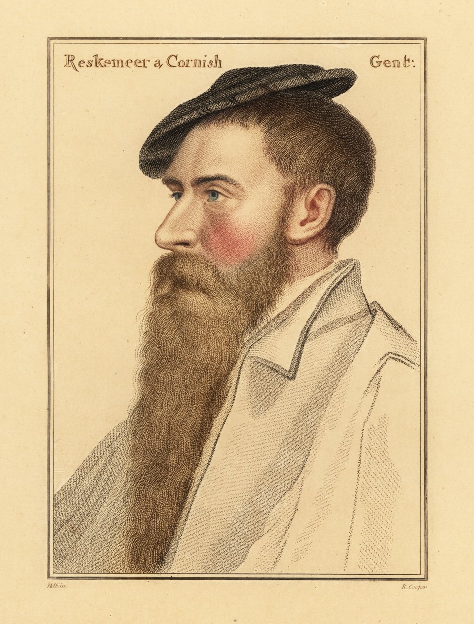 William Reskimer, kuningas Henrik VIII:n hoviherra. ,1812 (kaiverrus) tekijältä Hans (after) Holbein the Younger