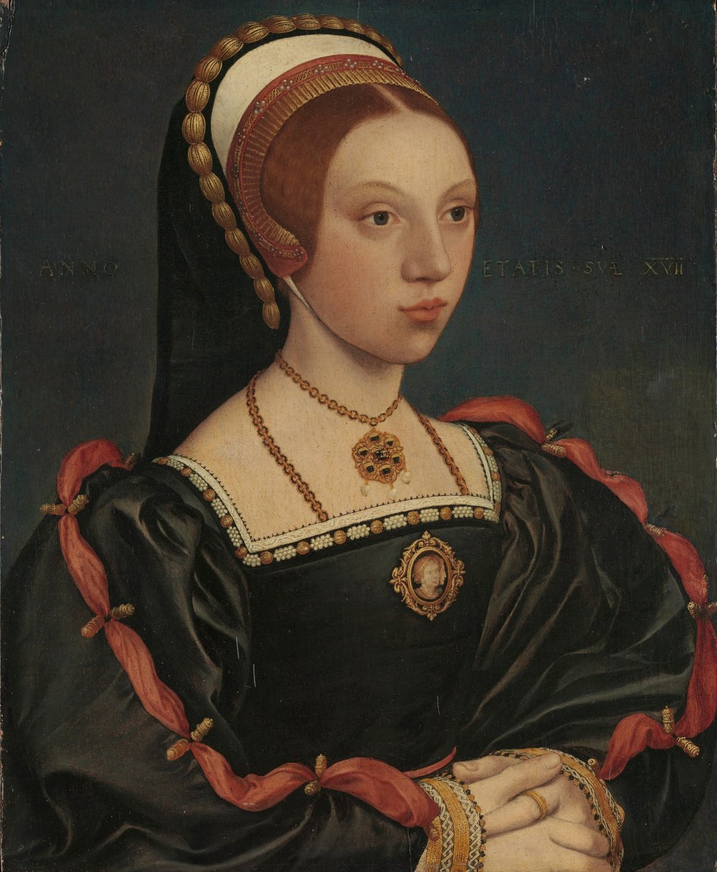 Nuoren naisen muotokuva, n. 1540-45 (öljyä ja kultaa tammella) tekijältä Hans (attr. to) Holbein the Younger