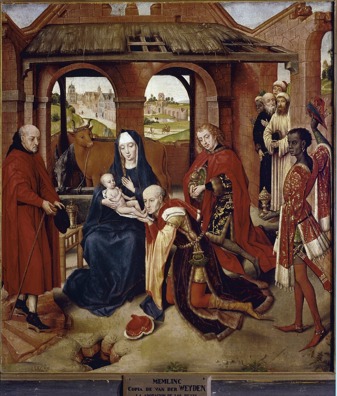 Adoration of the Magi, Polyptych of Loon keskuspaneeli (öljy puulle tekijältä Hans (attr.to) Memling