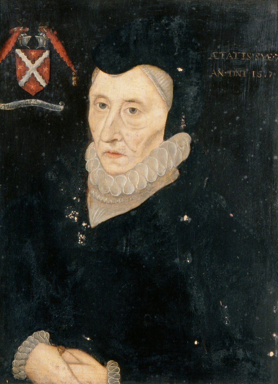Bess of Hardwick, Shrewsburyn kreivitär, noin 1720 (öljy paneelille). tekijältä Hans (follower of) Holbein the Younger