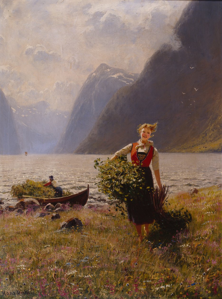 Dairymaid ja Bunch of Leaves (öljy kankaalle) tekijältä Hans Andreas Dahl