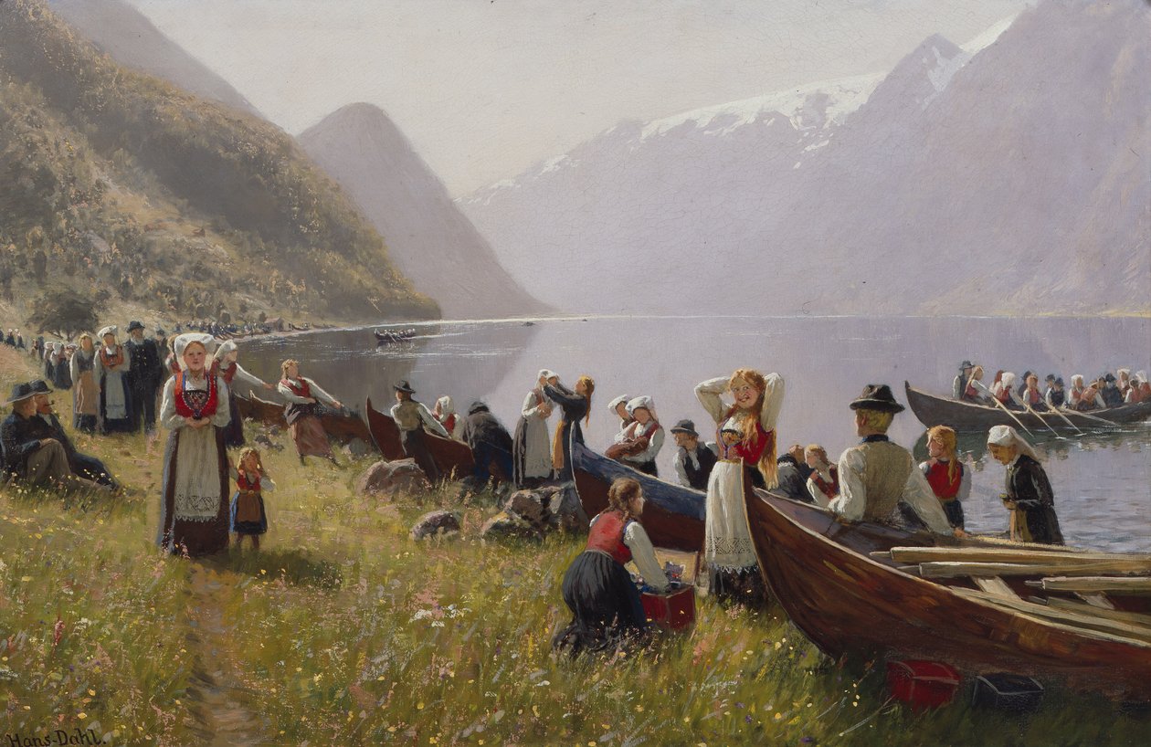 Hardangerin kirkkoon menossa (öljy kankaalle) tekijältä Hans Andreas Dahl