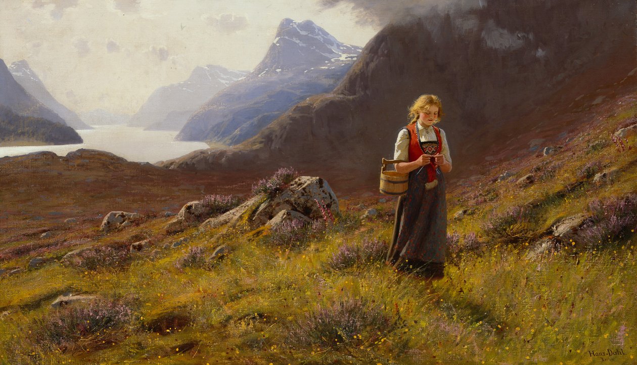 Neulonta Dairymaid (öljy kankaalle) tekijältä Hans Andreas Dahl