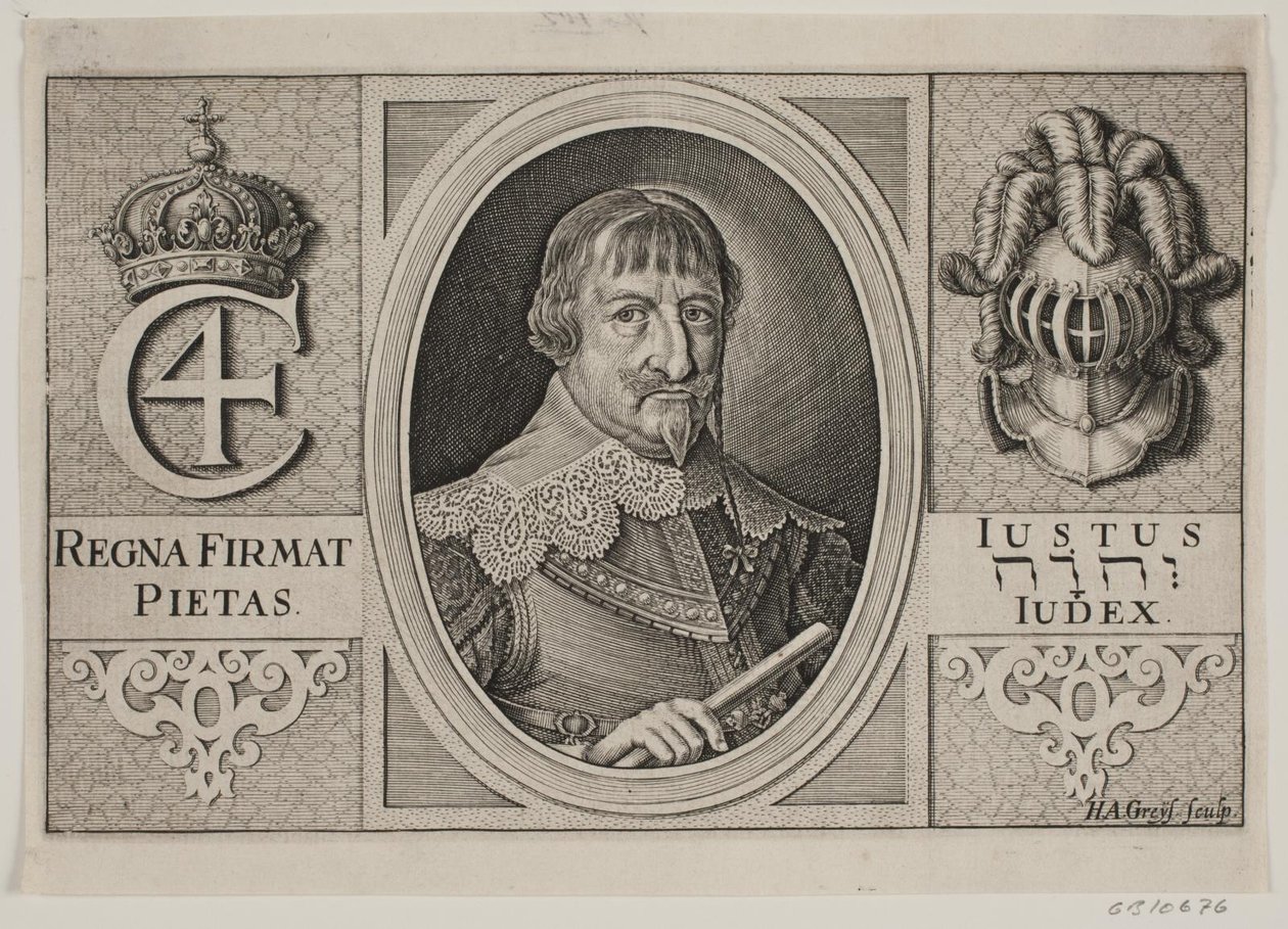 Kristitty IV. Kuvitus Peder Vinstrupille, "The Danish Hornblower", 1644 tekijältä Hans Andreas Greys