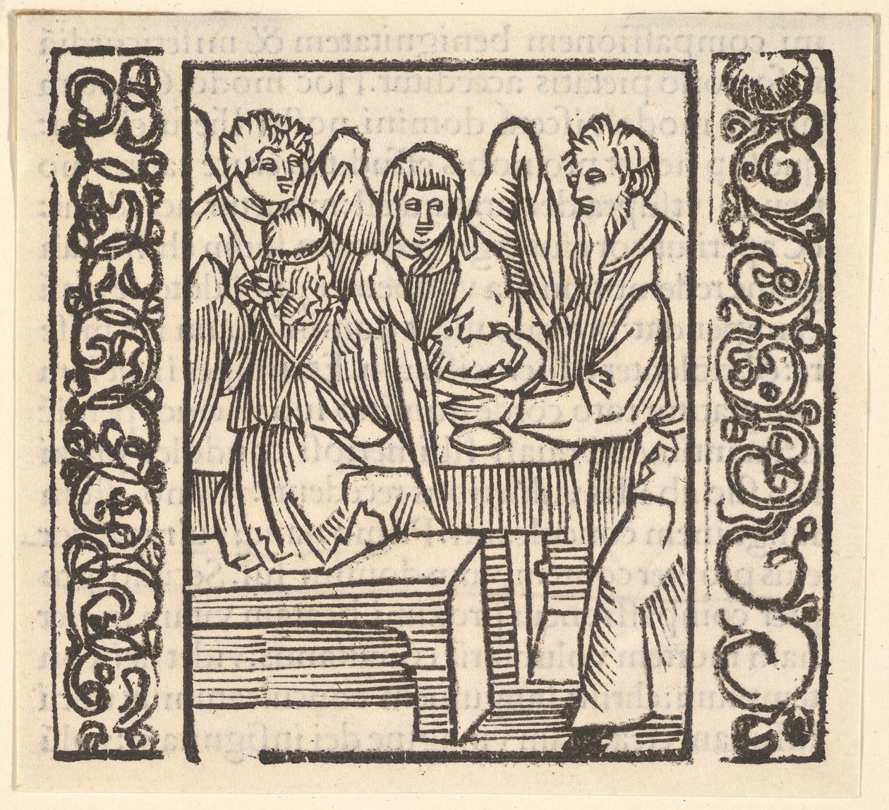 Enkelit palvelivat pöydässä, kuva Speculum Passionisista, 1507, 1507. tekijältä Hans Baldung