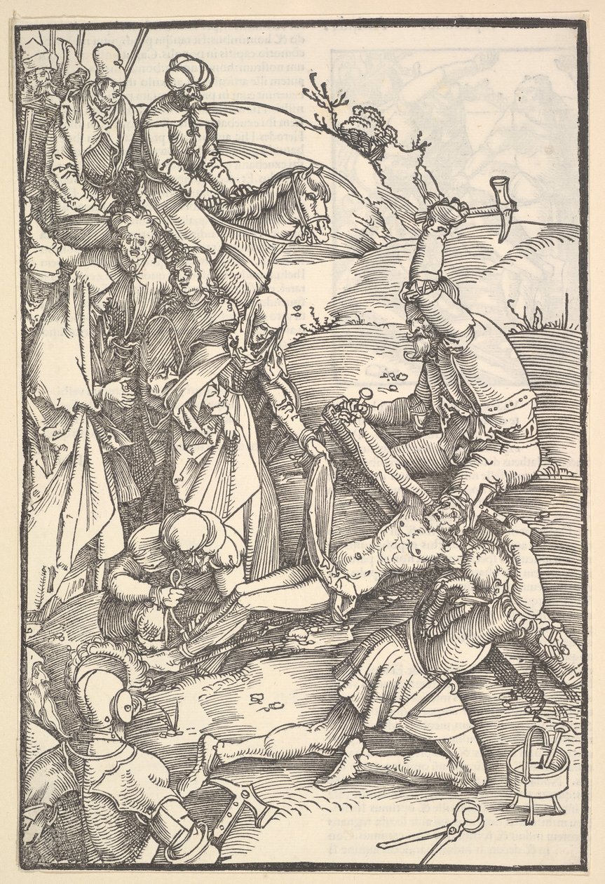 Kristus Nailed to the Cross, verso: Kristus Nailed to the Cross, teoksesta Speculum Passionis Dom..., 1507. tekijältä Hans Baldung