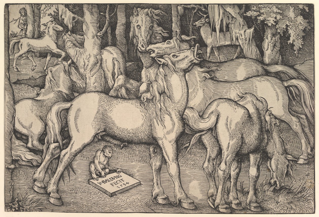 Seitsemän hevosen ryhmä, 1534. tekijältä Hans Baldung
