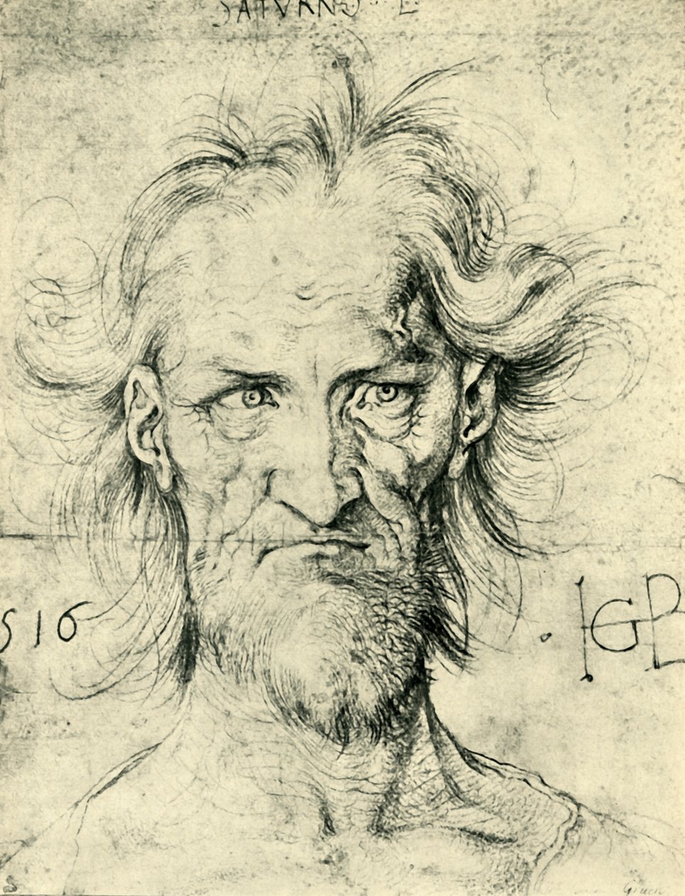 Parrakasvanhan Saturnuksen pää, 1516, 1943. tekijältä Hans Baldung