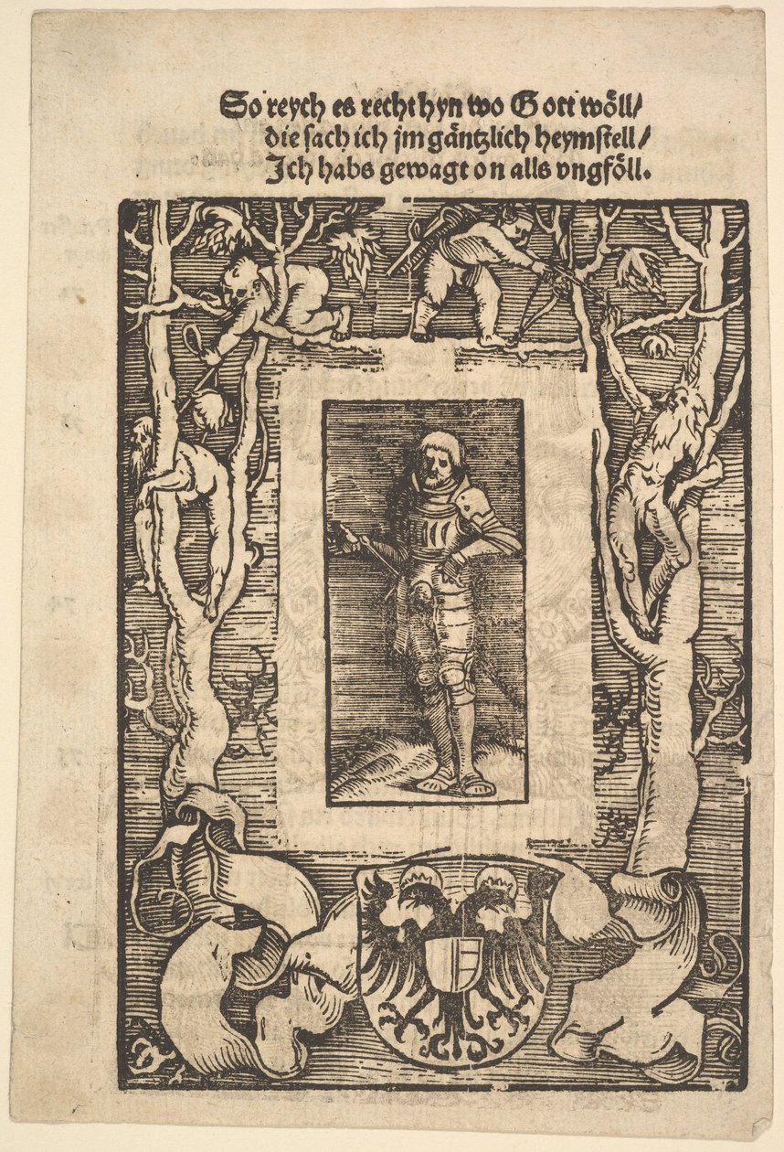 Otsikko Border with Man in Armour in Center, 1513. tekijältä Hans Baldung