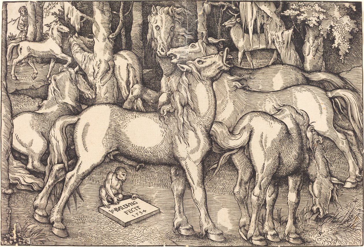 Seitsemän hevosen ryhmä tekijältä Hans Baldung Grien