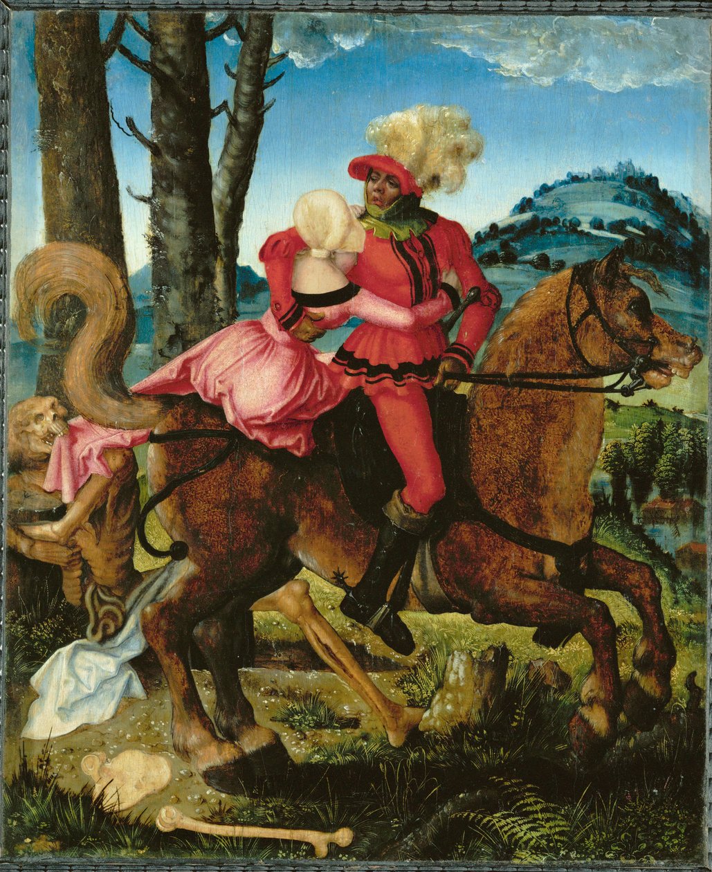 Ritari, neitsyt ja kuolema (maalaus puulle) tekijältä Hans Baldung Grien