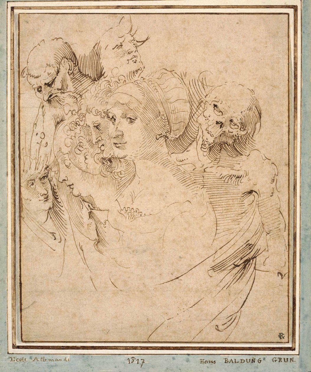 "" La mort representee avec sept tetes "" (Kuolema seitsemän pään välillä) Dessin de Hans Baldung (Baldung Grien) (1484-1545) vers 1515 Collection privee tekijältä Hans Baldung Grien