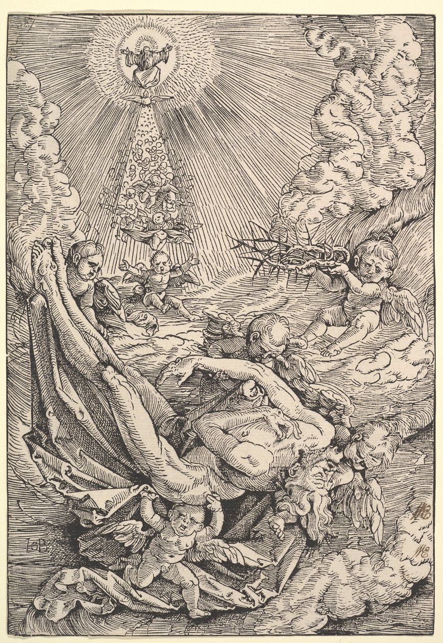 Kristuksen ruumis, jota enkelit kantoivat kohti taivasta, 1516 tekijältä Hans Baldung Grien