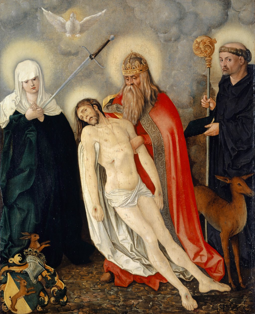 Pyhä kolminaisuus murheiden rouvan ja Saint Gilesin välillä, n. 1513-16 tekijältä Hans Baldung Grien