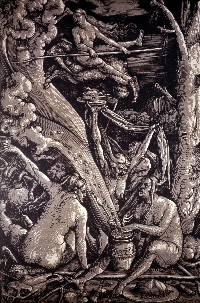 The Sabbath of the Wiches, kaiverrus Hans Baldung Greenin, saksalaisen taidemaalarin, kaivertajan ja sarjakuvapiirtäjän (1484-1545) toimesta. tekijältä Hans Baldung Grien