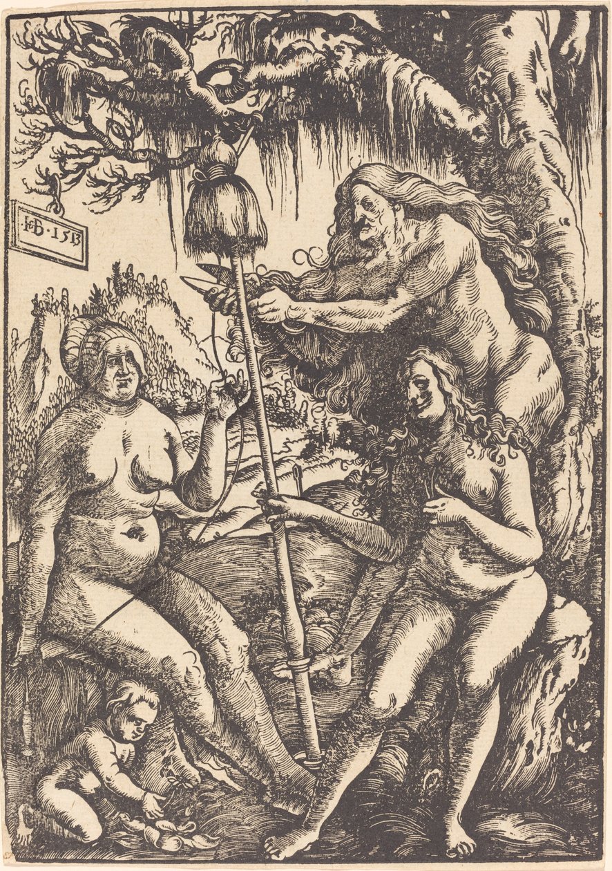 Kolme kohtaloa: Lachesis, Atropos ja Clotho tekijältä Hans Baldung Grien